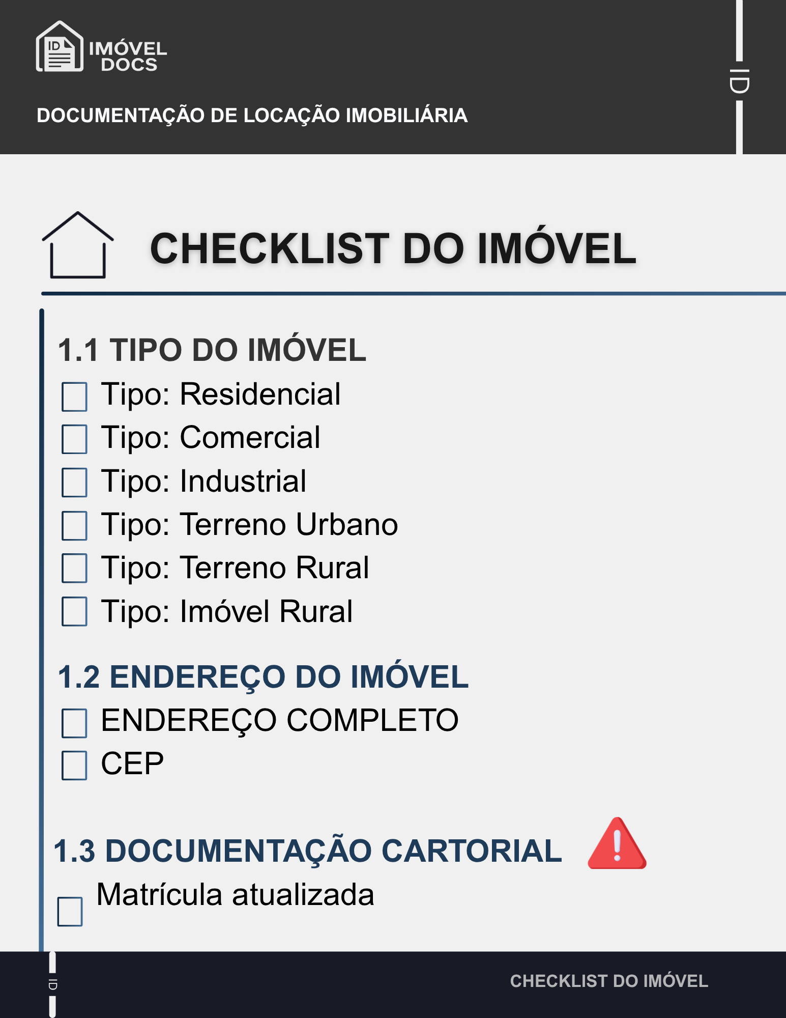 Checklist do imóvel: documentação, estado e jurídico